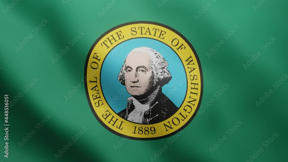 Poster 3d realistic flag of the state washington is fluttering in the breeze background. 4k animated video 