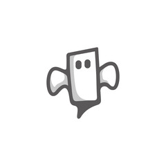 Simple ghost chat cartoon symbol logo style line art illustration design vector
