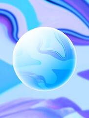glass 3d sphere on abstract blue purple wavy background