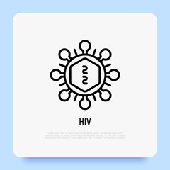 HIV cell under microscope thin line icon. Modern vector illustration.
