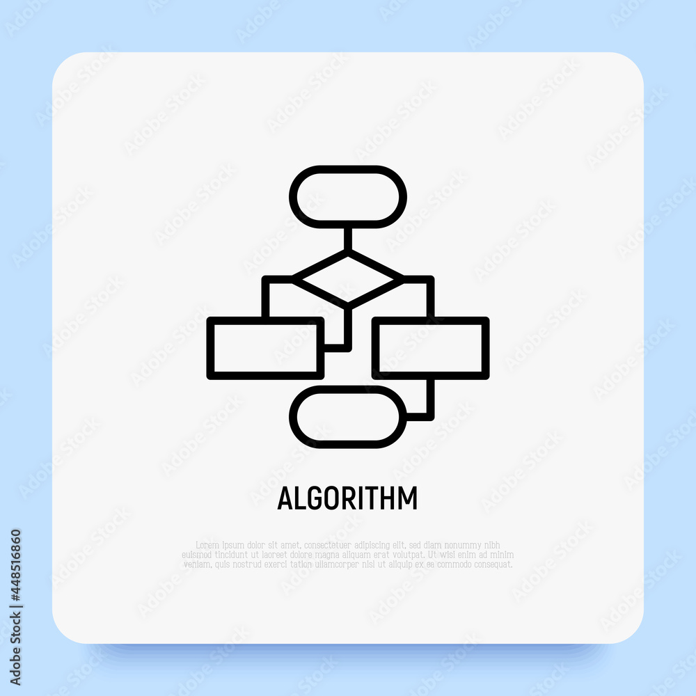 Aufkleber algorithm, flowchart, strategy thin line icon. modern vector illustration.