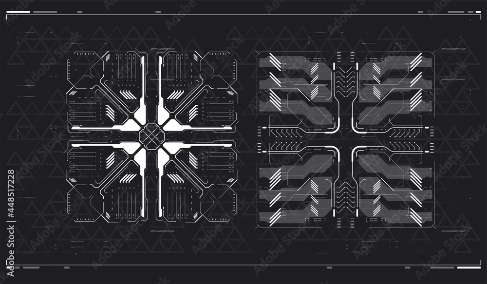 Poster futuristic hud frames. sci fi technology template design. user interface square frames blocks set. h
