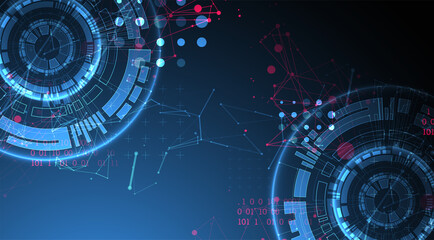 Abstract background with plexus effect. Scientific and technological concept with the use of technical elements formed in the shape of a circle.