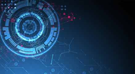 Abstract background with plexus effect. Scientific and technological concept with the use of technical elements formed in the shape of a circle.