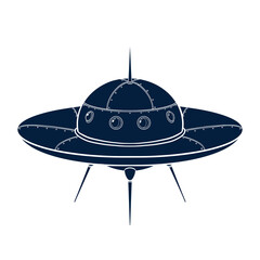Spaceship Silhouette. Hand drawn spacecraft icon. UFO sketch template for logo, emblem, Web design, Print, Sticker, Card