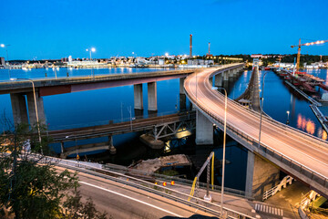 Stockholm, Sweden The Lidingo bridge at night.