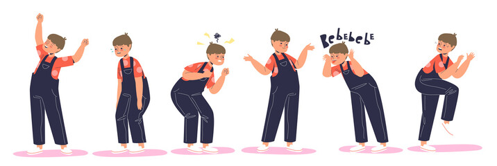 Obraz premium Set of kid emotion: happy, abused crying, furious and angry, confused, naughty, frightened