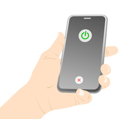 Show the phone, screen, power on, turn on,  activate, button, push, tap stock vector.