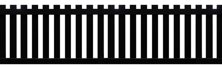 Panorama of Dark black hardwood fence isolated on a white background