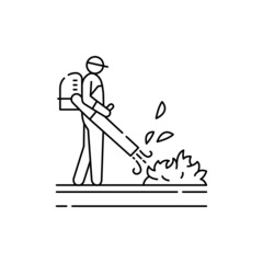 Fototapeta premium Leaf blower cleaning olor line icon. Garden service.