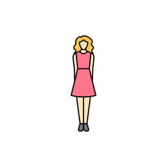 Young woman olor line icon. Different stages person's life.