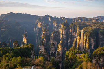 Fototapeta na wymiar Zhangjiajie National Forest Park, Hunan Province, China, where the movie Avatar was filmed. Picture of beautiful green nature background.