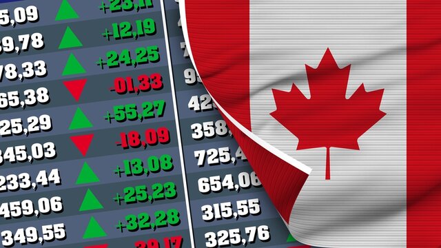 Canada Flag And Finance, Stock Exchange, Stock Market Chart, Fabric Texture Illustration