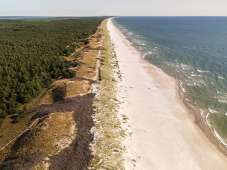 Aerial view of the beach and Curonian Spit National Park in Klaipeda, Lithuania