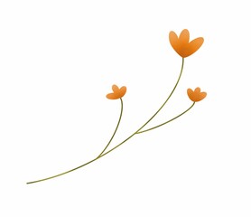 Raster element flower, branch, orange and green isolated on white background. Suitable for billboards, fabrics, posters, advertisements and logos.
