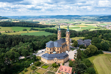 Aerial view, Basilica Vierzehnheiligen, Upper Main Valley, Franconia, Bavaria, Germany, © David Brown