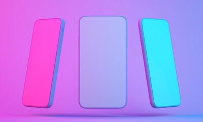 Mobile phone on product mockup with colorful background ,3d render illustration background