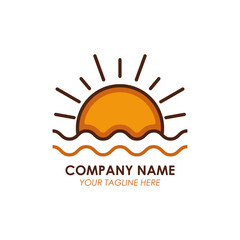 sunset on the sea logo, logo in minimalist outline style, for brands and companies