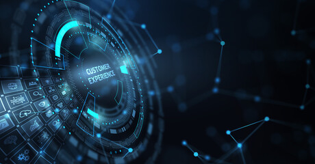 CUSTOMER EXPERIENCE inscription, social networking concept. Business, Technology, Internet and network concept.