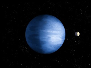 Twin Earth, sci-fi background. Blue planet from deep space. This planet has water, air and everything necessary for the emergence of life 3d illustration.  © Nazarii