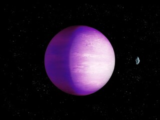 Fantastic exoplanet, sci-fi background. Purple planet from deep space. Incredible cosmos, beauty of the universe 3d illustration.