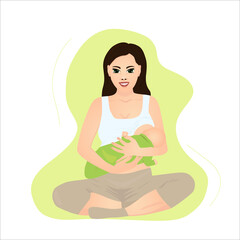Vector illustration of mother breastfeeding her baby. Natural feeding concept. Happy World Breastfeeding Day.
