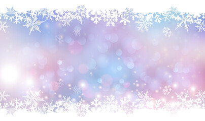 Winter background with beautiful various snowflakes. Snow frost effect. Winter Abstract Snowflakes Background, Copyspace. Christmas template with bokeh and light. Vector illustration EPS10.