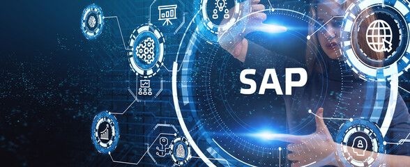 SAP System Software Automation concept on virtual screen data center. Business, modern technology, internet and networking concept