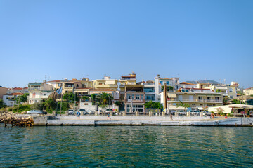 Naklejka premium Waterfront view in a beautiful Mediterranean village on a warm summer day