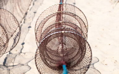 Fischernetze am Strand auf der Insel Usedom an der Ostsee