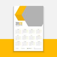 2022 Wall Calendar Design, Set Wall Calendar design with Place for Photo . All in One, one page calendar. Set of 12 Months Vector Template