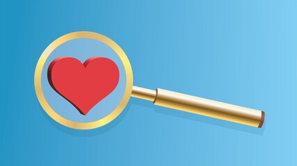 Search for love. Hearth in magnifying glass. Vector illustration. EPS10. Dimension 16:9.