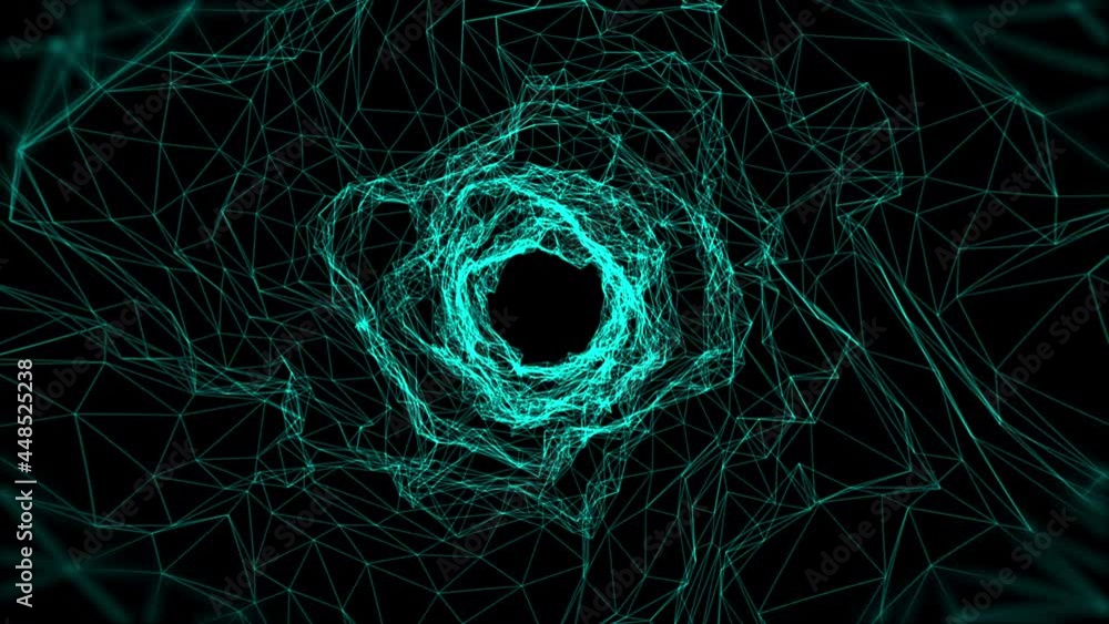 Poster futuristic tunnel with geometric glowing lines in seamless loop motion graphics. abstract loop anima