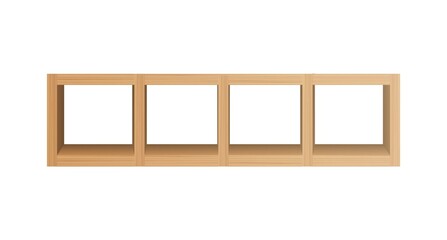 Square wooden shelves template. Empty long rack divided into parts for books and utensils realistic board for home and office vector interior.