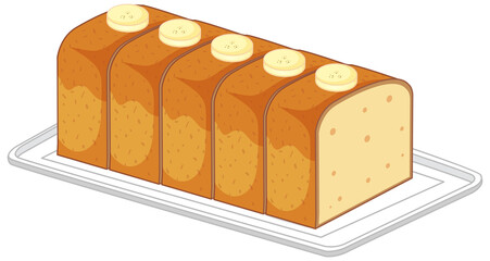 Close up view of White bread with banana topping isolated on white background