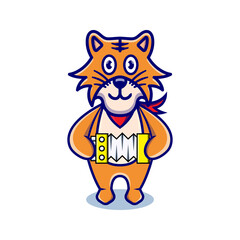 cartoon animal cute tiger holding a accordion