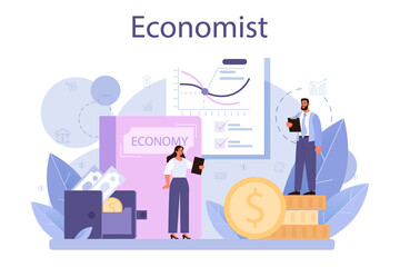 Economist concept. Professional scientist studying economics and money