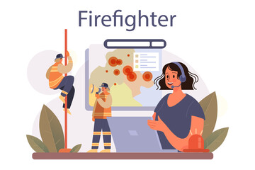 Firefighter concept. Professional fire brigade fighting with flame