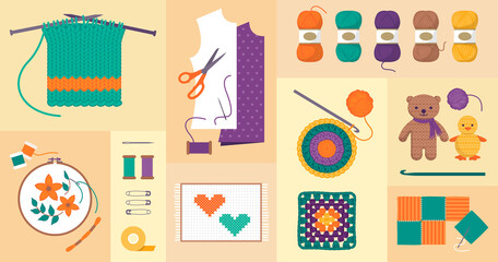 Creative sewing and needlework hobbies - obrazy, fototapety, plakaty