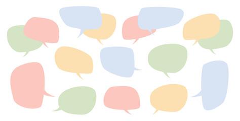 Set of speak bubbles for text, chatting boxes, bubbles for messages isolated flat line icon. Vector balloon doodle style thinking sign symbols, dialogue discussion paper notes, empty frames borders