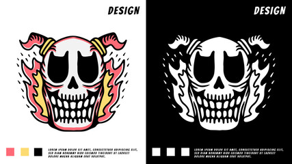 devil skull head with fire, illustration for t-shirt, poster, sticker, or apparel merchandise.