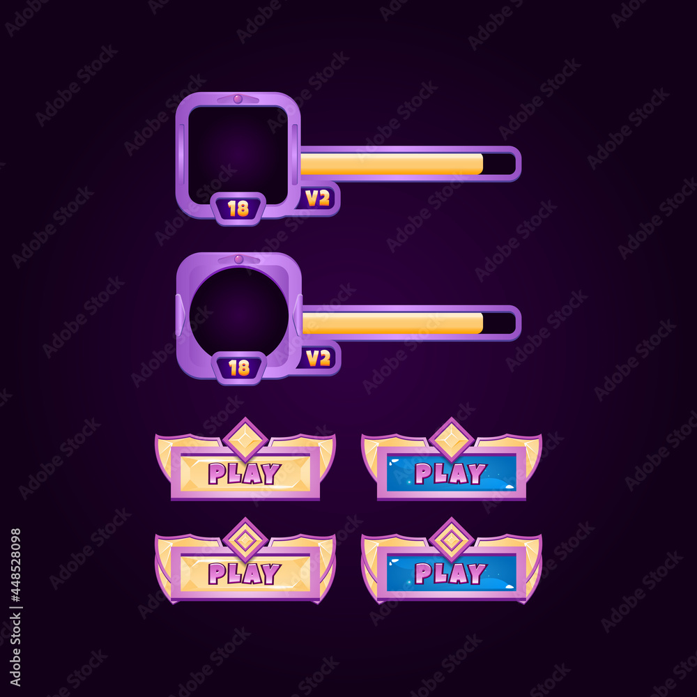 Fototapete game ui frame border banner and button elements for gui asset elements