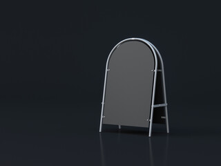 Black chalkboard Street Stand Mockup on black, 3d rendering