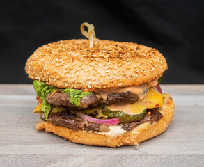 hamburger on a wooden background