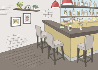 Cafe bar graphic color interior sketch illustration vector 