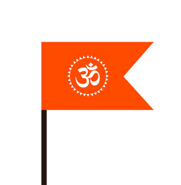 Saffron Hindu flag with Hinduism symbol OM.