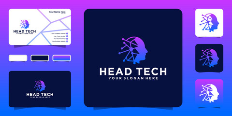 data technology head logo inspiration and business card inspiration