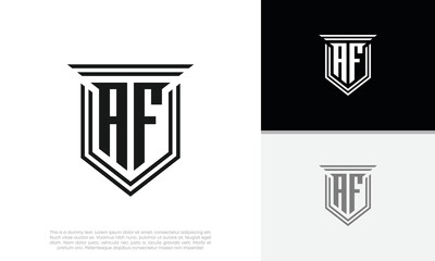 Initials AF logo design. Luxury shield letter logo design.
