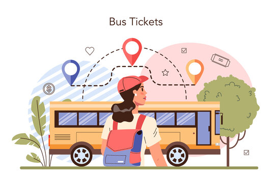 Trip booking concept. Buying a ticket for a bus. Idea of travel and tourism