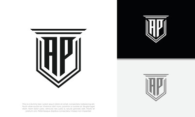 Initials AP logo design. Luxury shield letter logo design.